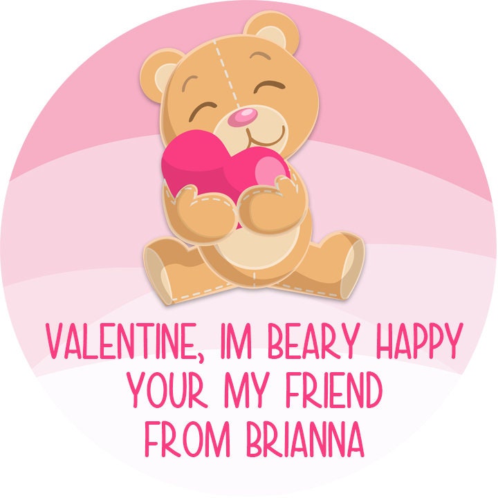 Beary Valentine Stickers, Bear Valentine Stickers, Happy Valentine's Day Personalized Labels