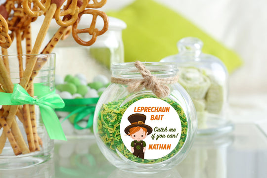 St. Patricks Day Stickers, Personalized Leprechaun Bait Round Stickers, St. Patrick's Day Classroom Stickers, Treat Bag Stickers