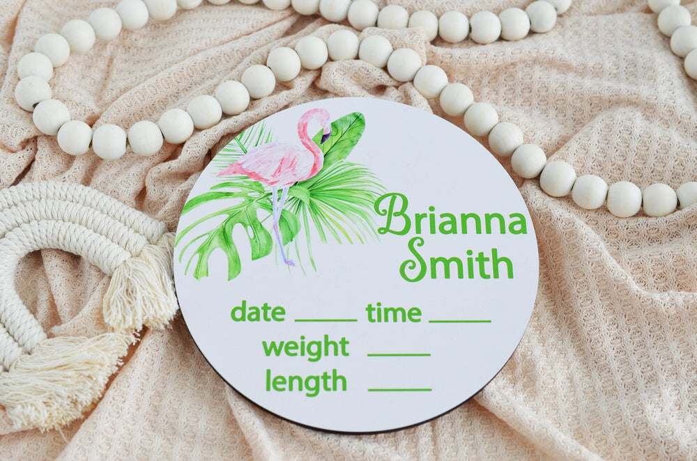 Flamingo Birth Announcement Sign for Hospital, Personalized Baby Sign with Birth Stat, Wooden Hospital Announcement Baby Name Sign