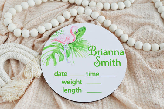 Flamingo Birth Announcement Sign for Hospital, Personalized Baby Sign with Birth Stat, Wooden Hospital Announcement Baby Name Sign
