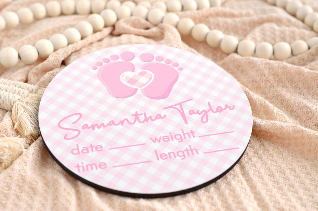 Pitter Patter Pink Birth Announcement Sign for Hospital, Personalized Baby Sign with Birth Stats, Wooden Hospital Announcement Baby Name