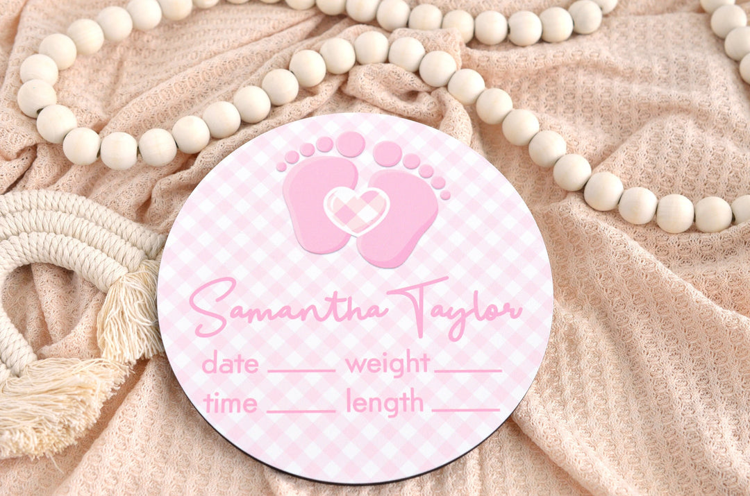 Pitter Patter Pink Birth Announcement Sign for Hospital, Personalized Baby Sign with Birth Stats, Wooden Hospital Announcement Baby Name