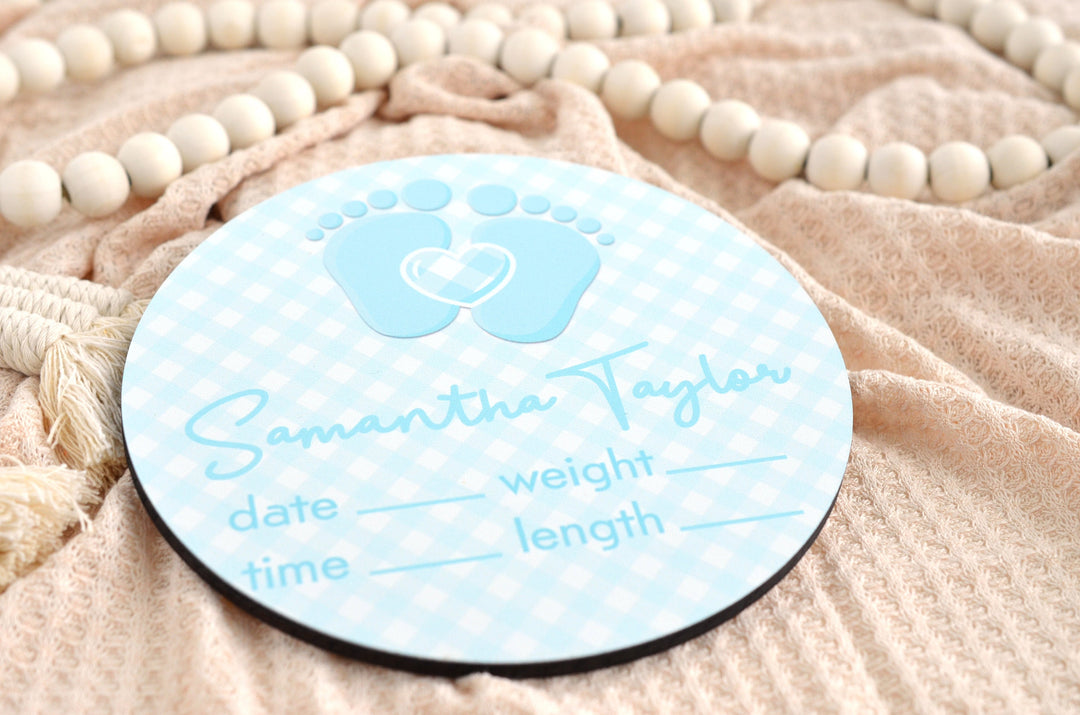 Pitter Patter Blue Birth Announcement Sign for Hospital, Personalized Baby Sign with Birth Stats, Wooden Hospital Announcement Baby Name