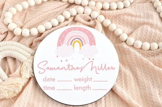 Boho Rainbow Birth Announcement Sign for Hospital, Personalized Baby Sign with Birth Stat, Wooden Hospital Announcement Baby Name Sign