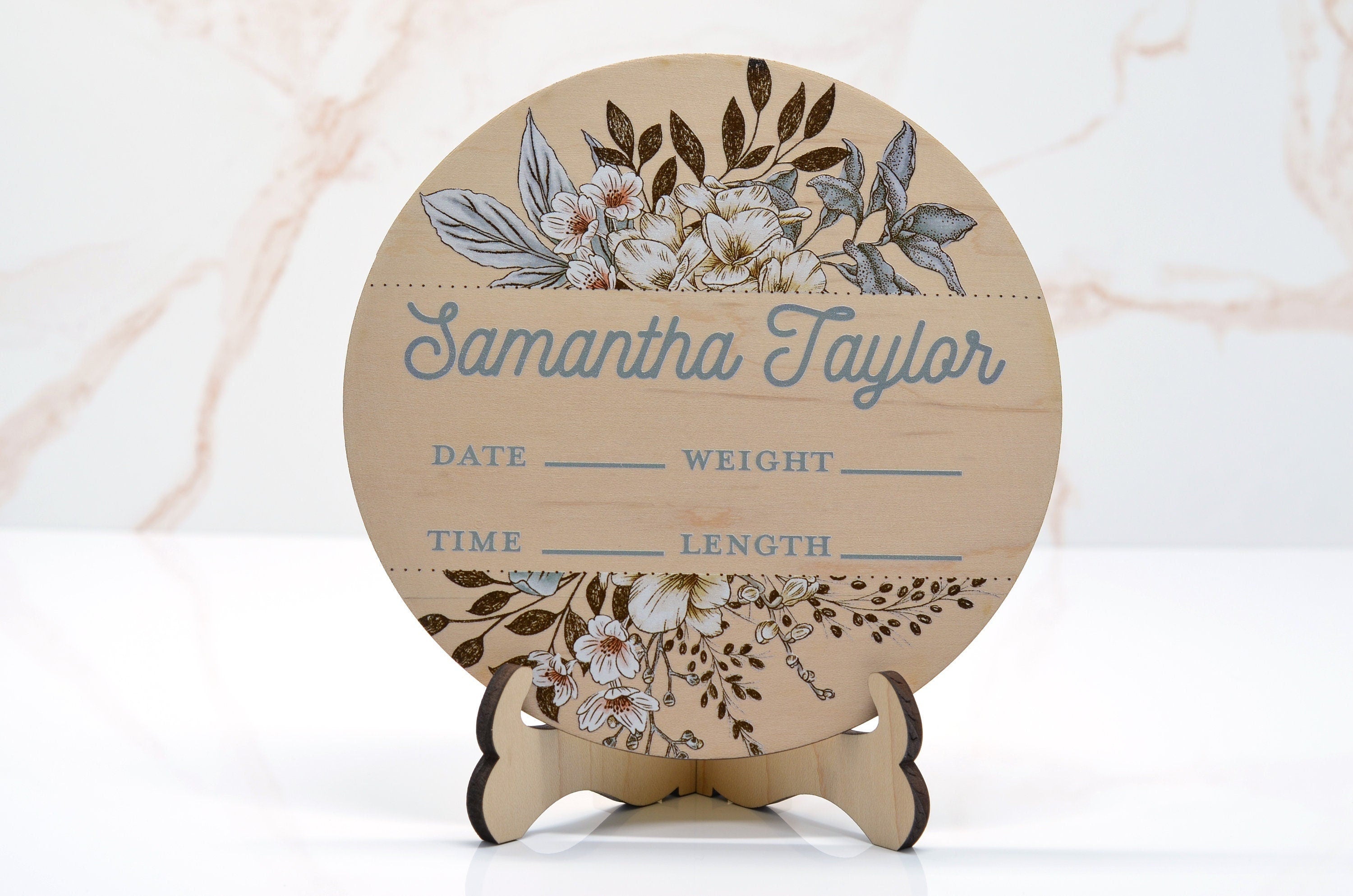 Botanical Floral Birth Announcement Sign for Hospital, Personalized Baby Sign with Birth Stat, Wooden Hospital Announcement Baby Name Sign