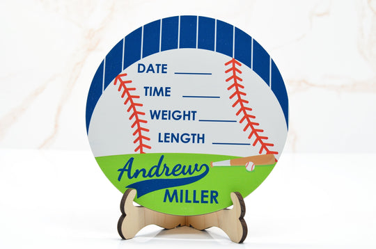 Baseball Slugger Birth Announcement Sign for Hospital, Personalized Baby Sign with Birth Stat, Wooden Hospital Announcement Baby Name Sign