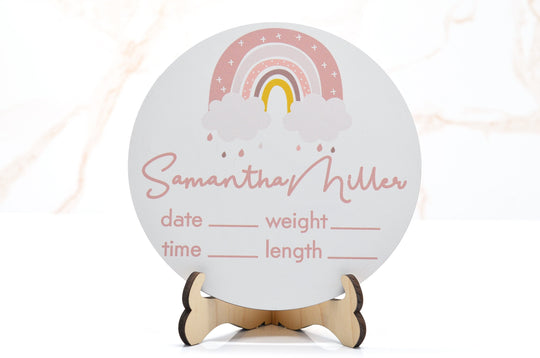 Boho Rainbow Birth Announcement Sign for Hospital, Personalized Baby Sign with Birth Stat, Wooden Hospital Announcement Baby Name Sign