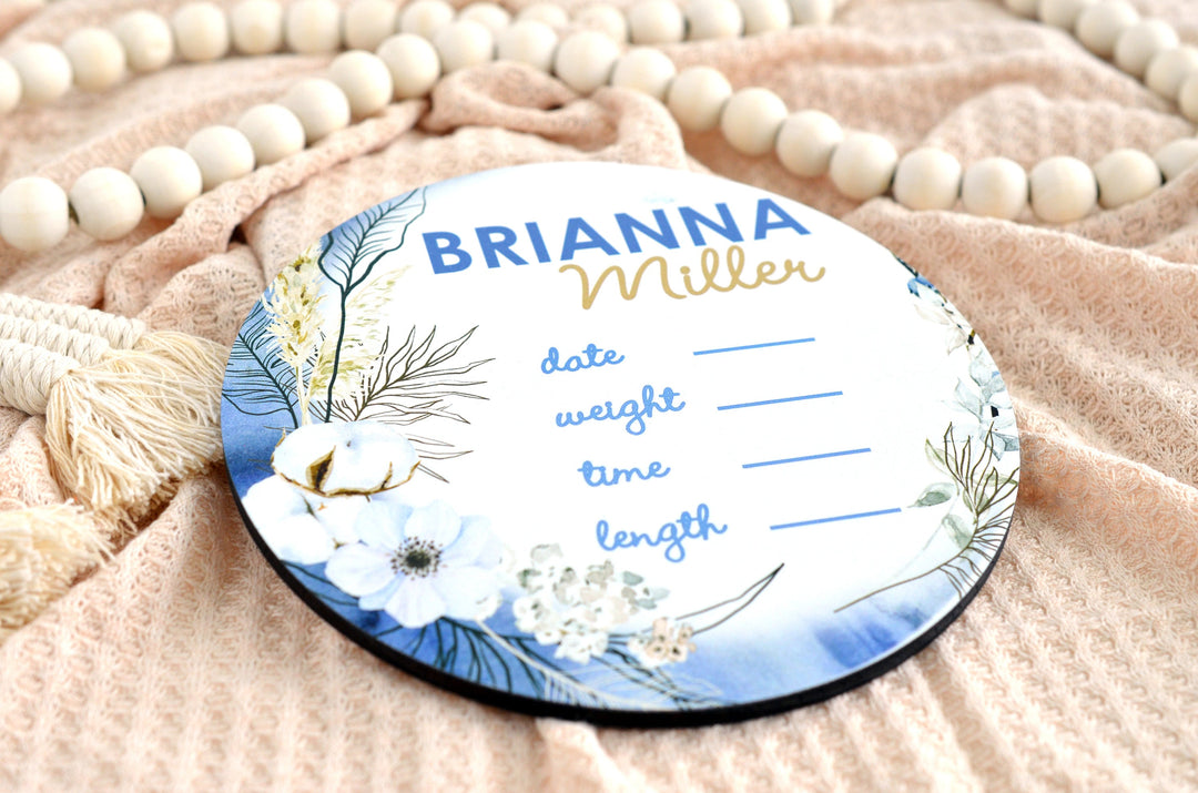 Boho Floral Birth Announcement Sign for Hospital, Personalized Baby Sign with Birth Stat, Wooden Hospital Announcement Baby Name Sign