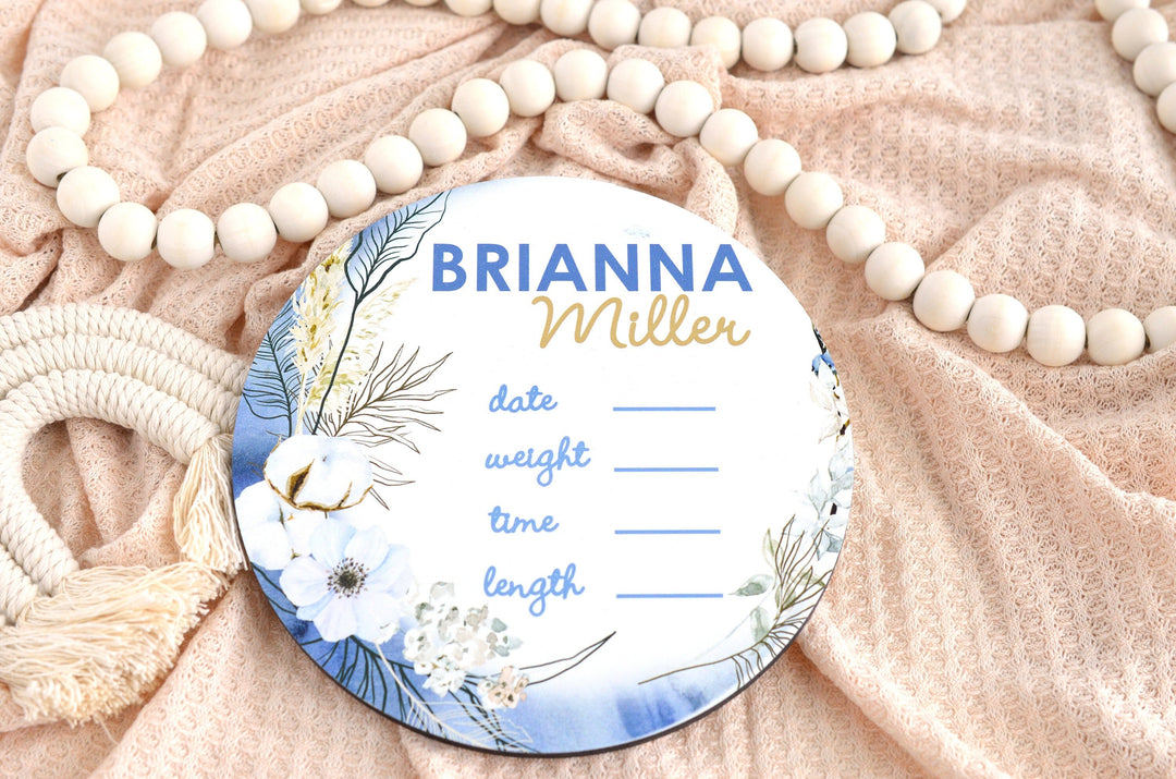 Boho Floral Birth Announcement Sign for Hospital, Personalized Baby Sign with Birth Stat, Wooden Hospital Announcement Baby Name Sign
