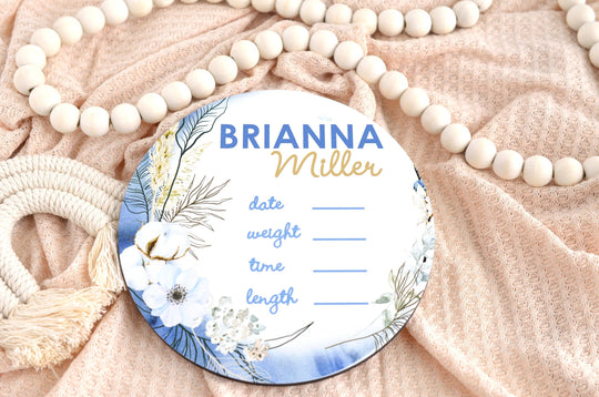 Boho Floral Birth Announcement Sign for Hospital, Personalized Baby Sign with Birth Stat, Wooden Hospital Announcement Baby Name Sign