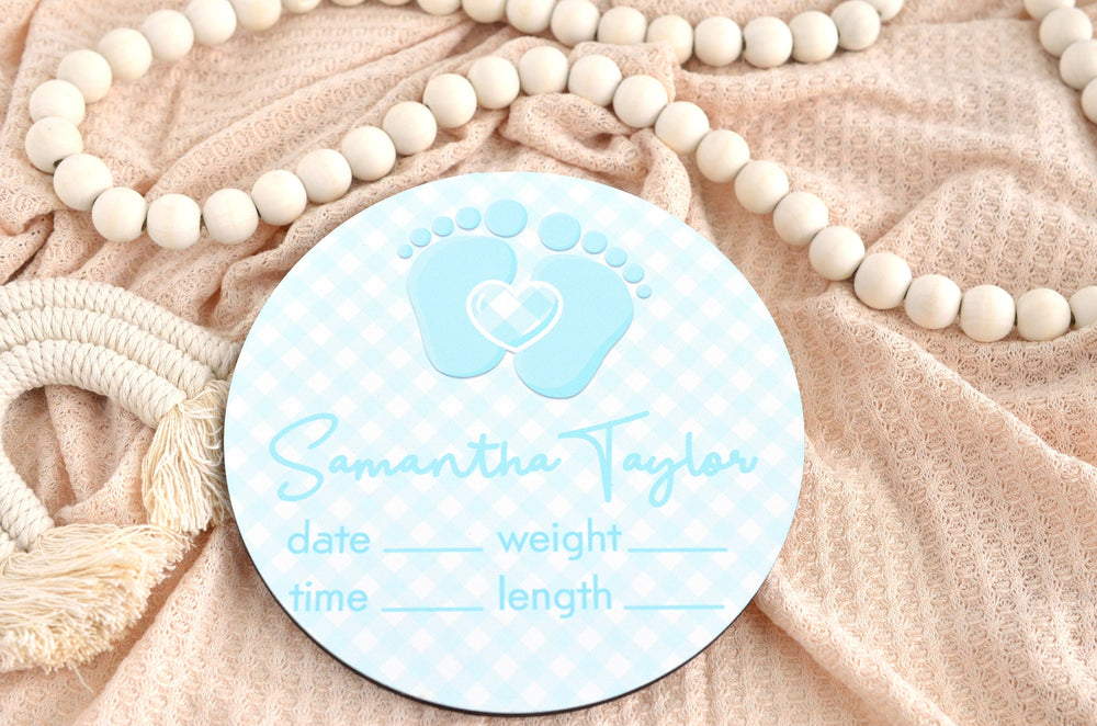 Pitter Patter Blue Birth Announcement Sign for Hospital, Personalized Baby Sign with Birth Stats, Wooden Hospital Announcement Baby Name