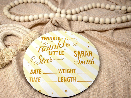 Twinkle Little Star Birth Announcement Sign for Hospital, Personalized Baby Sign with Birth Stats, Wooden Hospital Announcement Baby Name