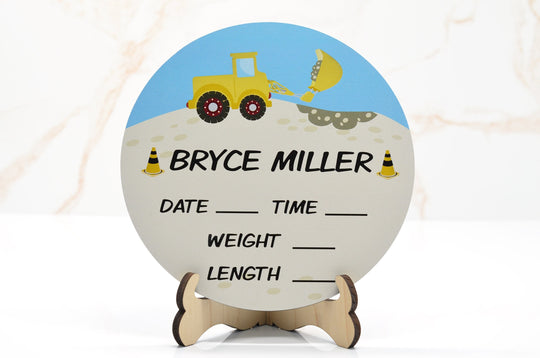 Construction Truck Birth Announcement Sign for Hospital, Personalized Baby Sign with Birth Stats, Wooden Hospital Announcement Baby Name