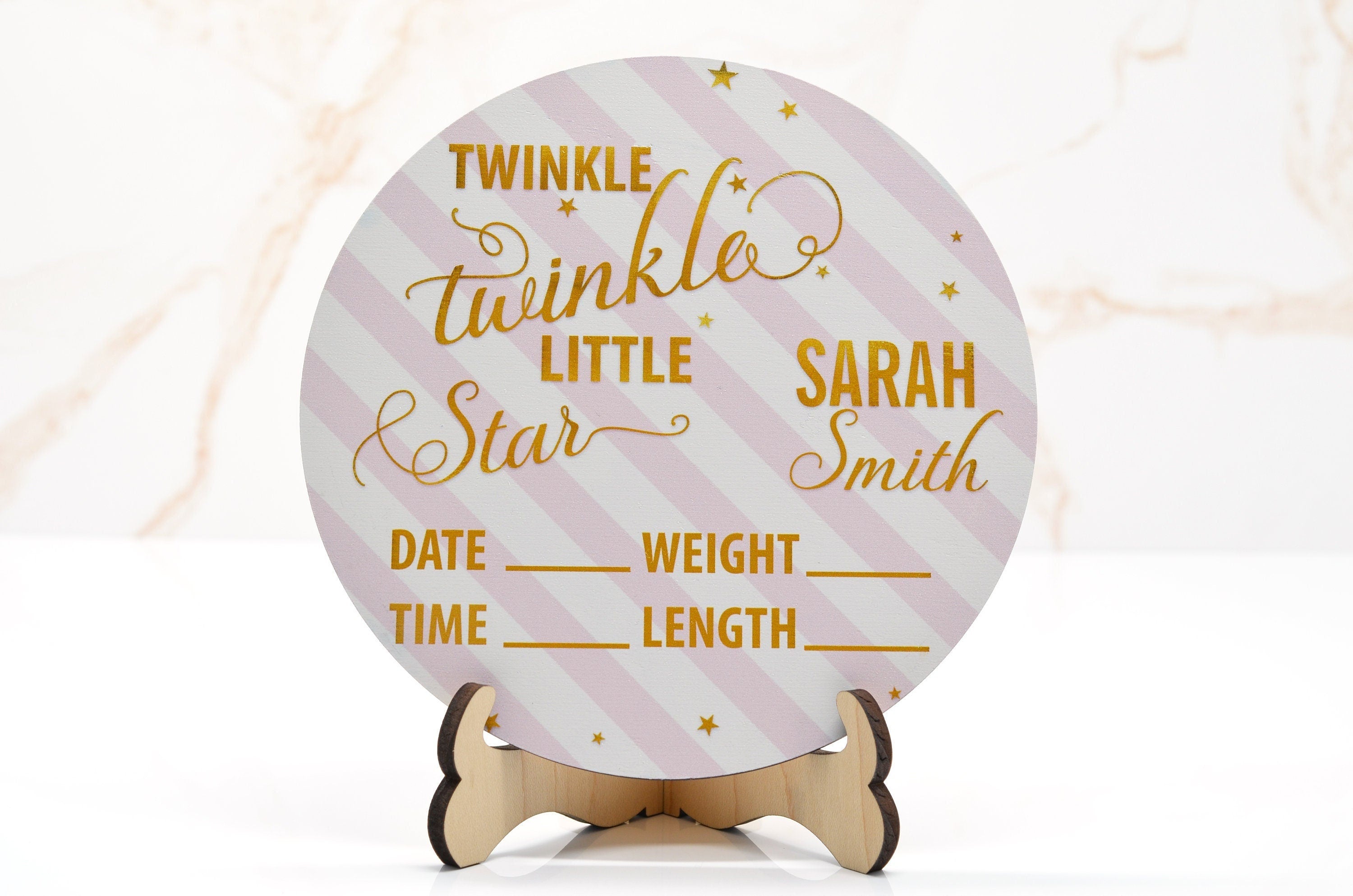 Twinkle Little Star Pink Birth Announcement Sign for Hospital, Personalized Baby Sign with Birth Stats, Wooden Hospital Announcement Baby