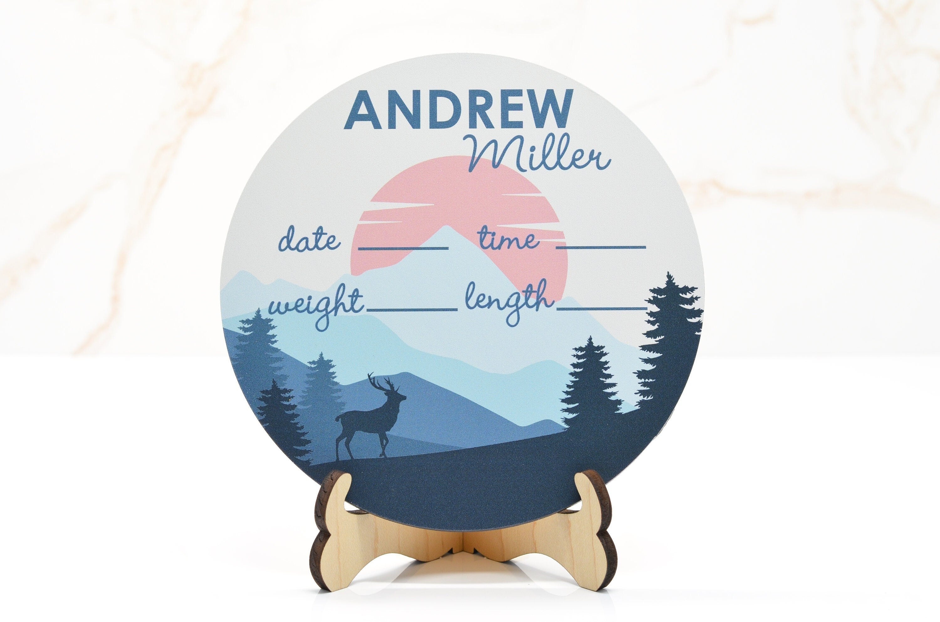 Mountain Sunset Birth Announcement Sign for Hospital, Personalized Baby Sign with Birth Stats, Wooden Hospital Announcement Baby Name