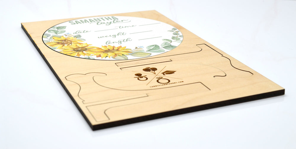 Watercolor Sunflowers Birth Announcement Sign for Hospital, Personalized Baby Sign with Birth Stats, Wooden Hospital Announcement Baby Name