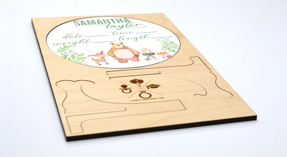 Woodland Creatures Birth Announcement Sign for Hospital, Personalized Baby Sign with Birth Stats, Wooden Hospital Announcement Baby Name
