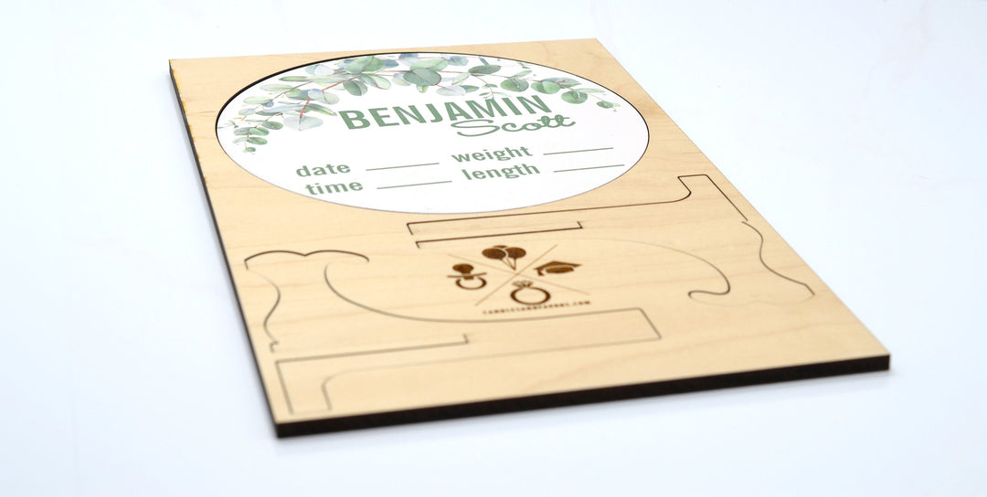 Greenery flowers Birth Announcement Sign for Hospital, Personalized Baby Sign with Birth Stats, Wooden Hospital Announcement Baby Name