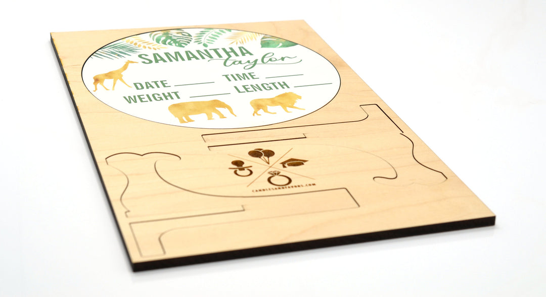 Jungle Safari Party Birth Announcement Sign for Hospital, Personalized Baby Sign with Birth Stats, Wooden Hospital Announcement Baby Name