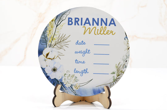 Boho Floral Birth Announcement Sign for Hospital, Personalized Baby Sign with Birth Stat, Wooden Hospital Announcement Baby Name Sign