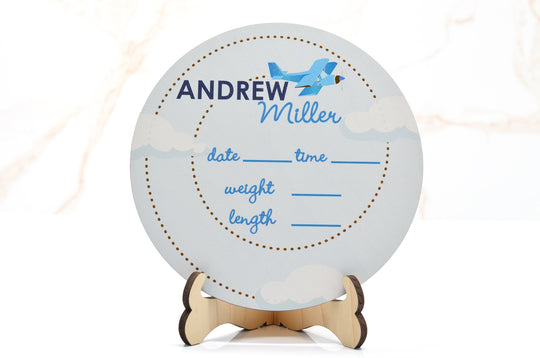 Airplane Birth Announcement Sign for Hospital, Personalized Baby Sign with Birth Stat, Wooden Hospital Announcement Baby Name Sign
