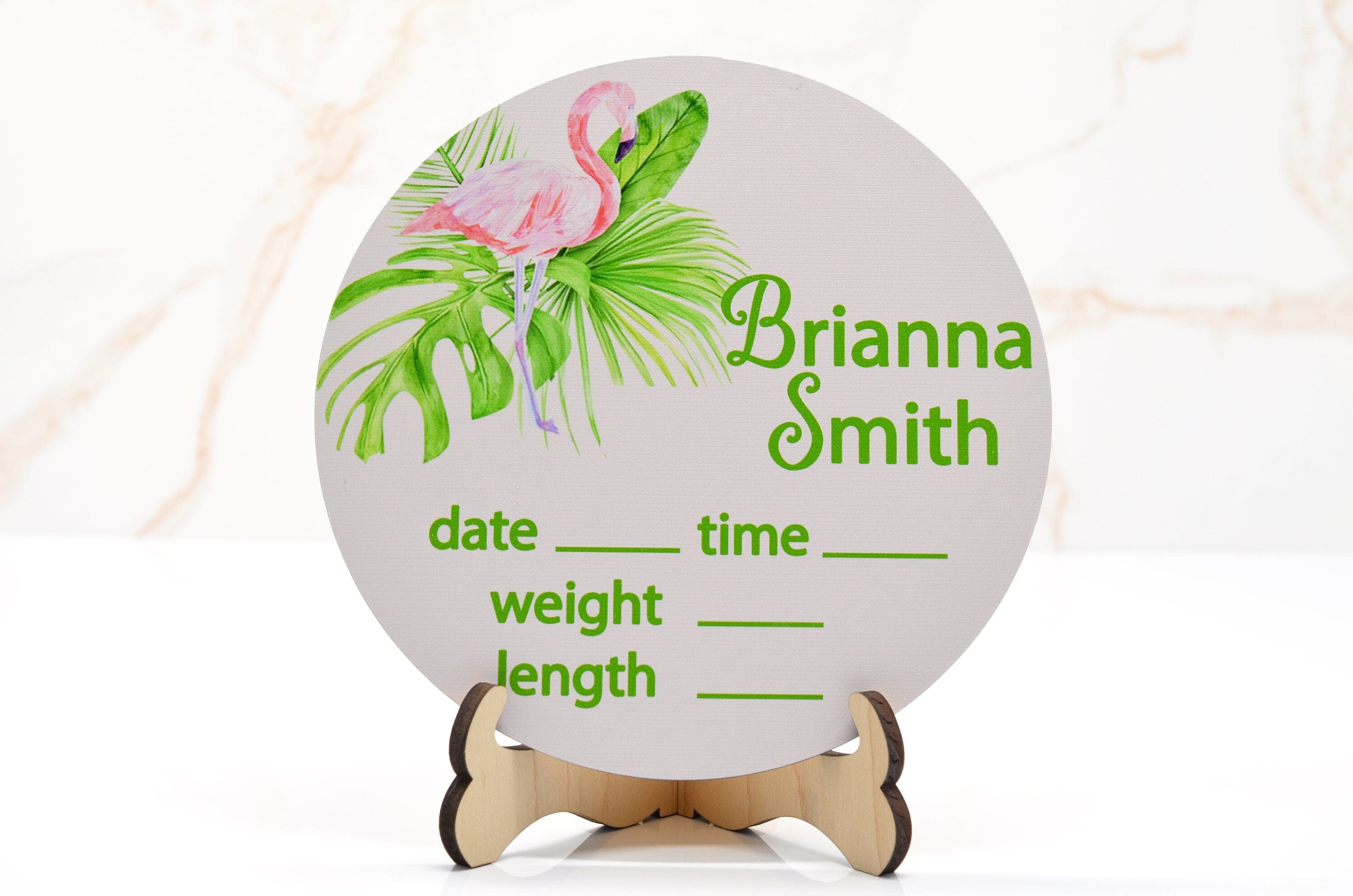 Flamingo Birth Announcement Sign for Hospital, Personalized Baby Sign with Birth Stat, Wooden Hospital Announcement Baby Name Sign