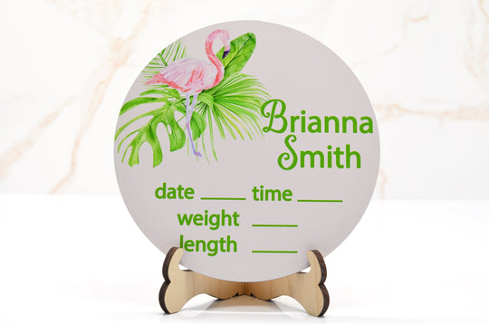 Flamingo Birth Announcement Sign for Hospital, Personalized Baby Sign with Birth Stat, Wooden Hospital Announcement Baby Name Sign