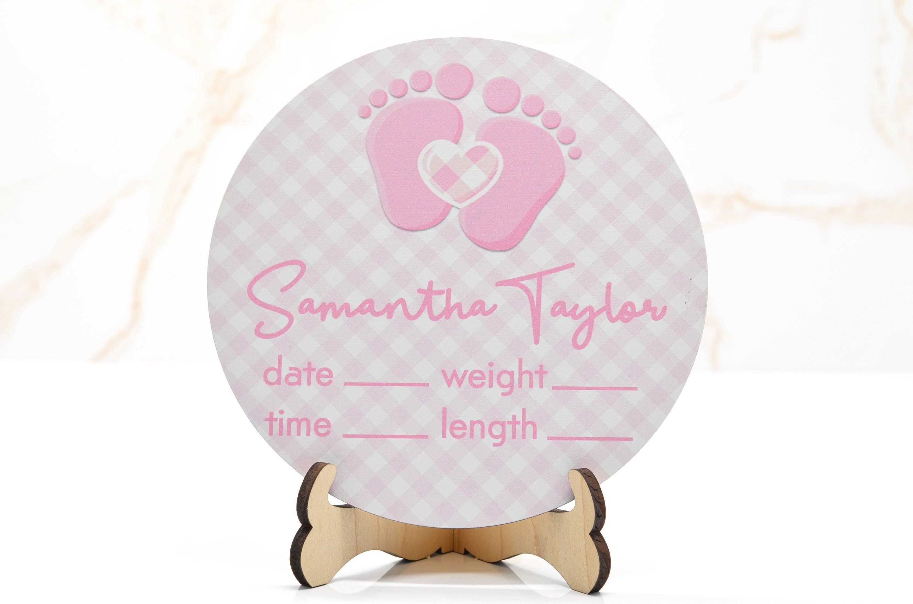 Pitter Patter Pink Birth Announcement Sign for Hospital, Personalized Baby Sign with Birth Stats, Wooden Hospital Announcement Baby Name