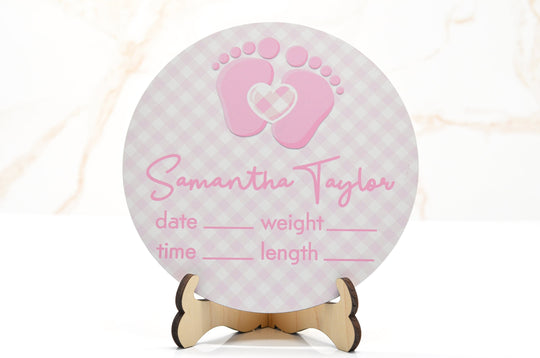 Pitter Patter Pink Birth Announcement Sign for Hospital, Personalized Baby Sign with Birth Stats, Wooden Hospital Announcement Baby Name