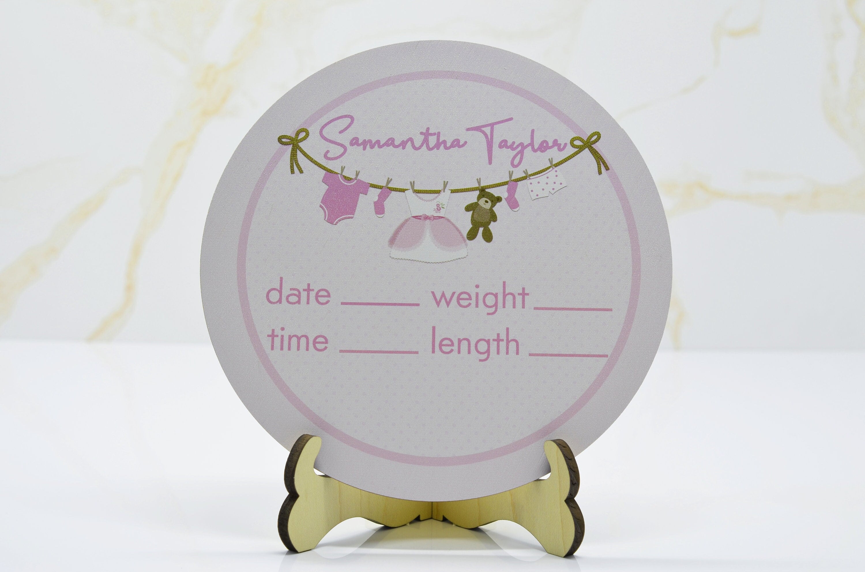 Clothesline Pink Birth Announcement Sign for Hospital, Personalized Baby Sign with Birth Stats, Wooden Hospital Announcement Baby Name Sign