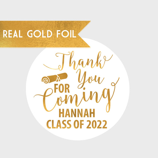 Thank you for coming Gold Foil Graduation Stickers - Graduation Party Stickers - Gold Graduation Stickers - Gold Graduation Labels