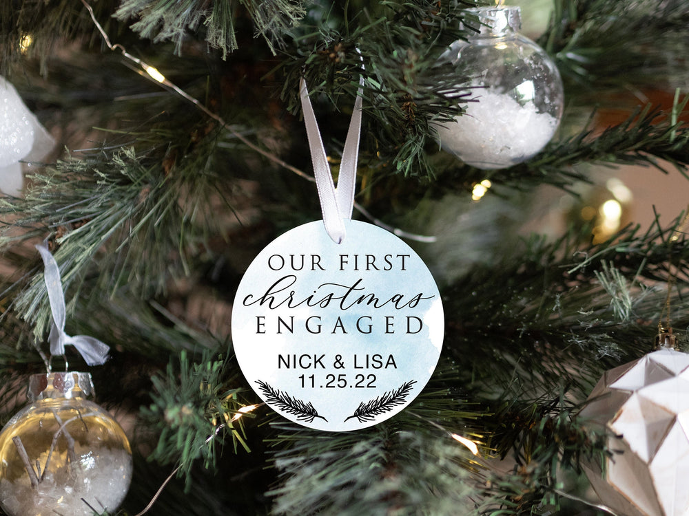 Personalized Engaged Christmas Ornament | Our First Christmas | Personalized Engagement Keepsake Ornament | First Christmas Engaged Blue