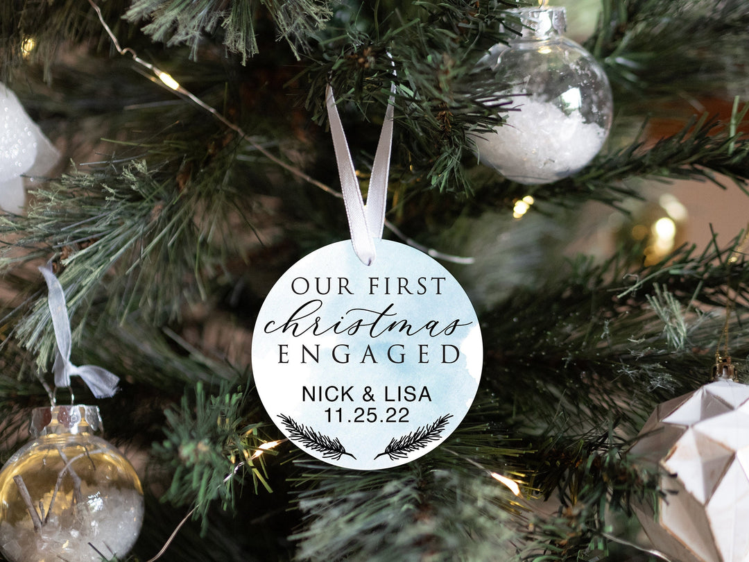 Personalized Engaged Christmas Ornament | Our First Christmas | Personalized Engagement Keepsake Ornament | First Christmas Engaged Blue