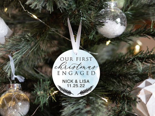 Personalized Engaged Christmas Ornament | Our First Christmas | Personalized Engagement Keepsake Ornament | First Christmas Engaged Blue