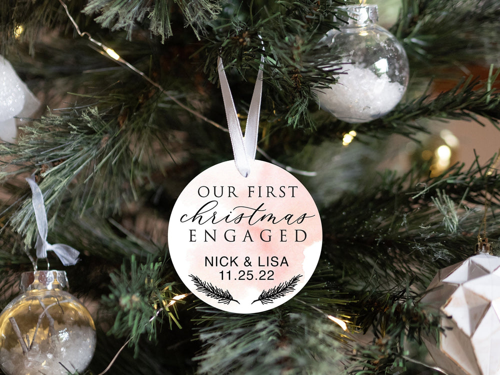 Personalized Engaged Christmas Ornament | Our First Christmas | Personalized Engagement Keepsake Ornament | First Christmas Engaged Pink