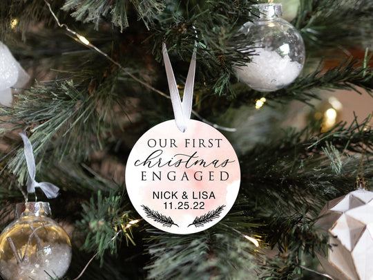Personalized Engaged Christmas Ornament | Our First Christmas | Personalized Engagement Keepsake Ornament | First Christmas Engaged Pink