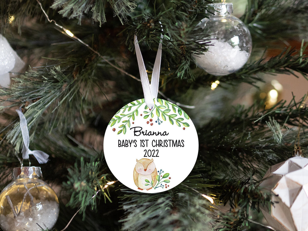 Personalized Owl Woodland Baby's 1st Christmas Ornament, Baby First Christmas , Personalized Baby Christmas Ornament , Watercolor Owl Gift