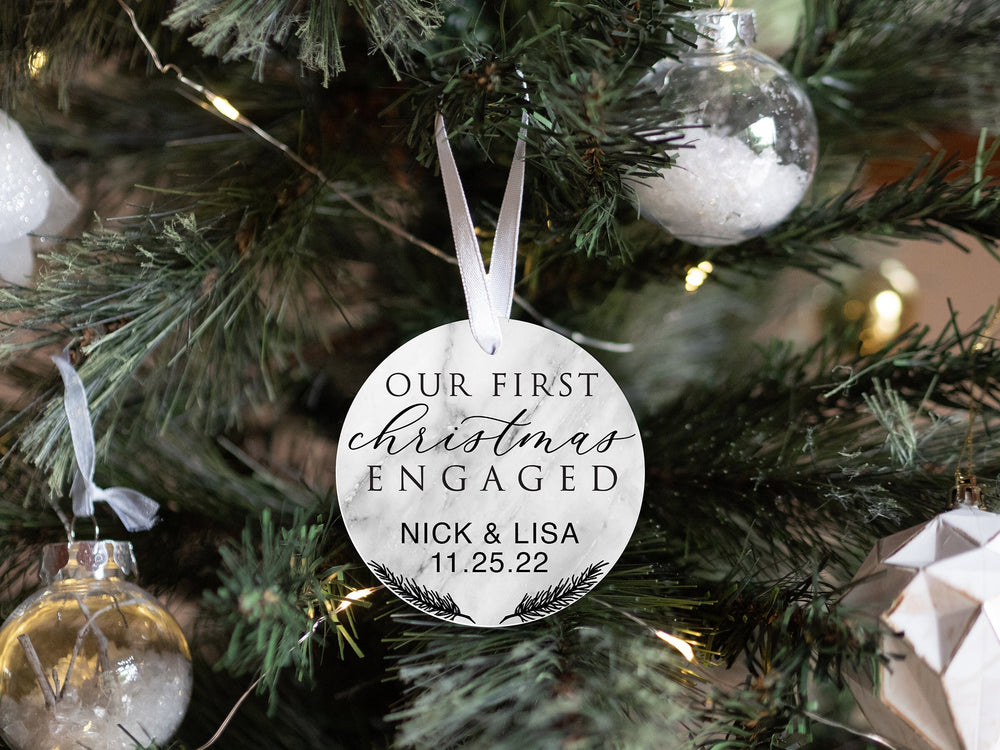 Personalized Engaged Christmas Ornament | Our First Christmas | Personalized Engagement Keepsake Ornament | First Christmas Engaged Marble