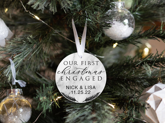 Personalized Engaged Christmas Ornament | Our First Christmas | Personalized Engagement Keepsake Ornament | First Christmas Engaged Marble