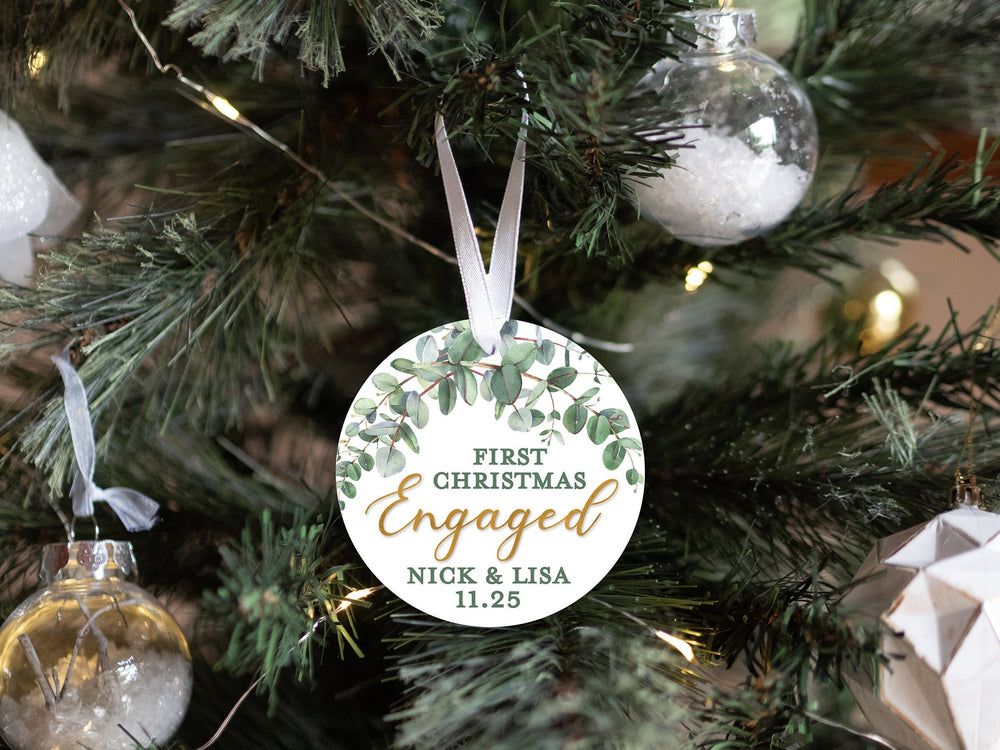 Personalized Engaged Christmas Ornament | Our First Christmas | Personalized Engagement Keepsake Ornament | First Christmas Engaged Greenery