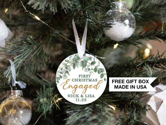 Personalized Engaged Christmas Ornament | Our First Christmas | Personalized Engagement Keepsake Ornament | First Christmas Engaged Greenery