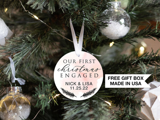 Personalized Engaged Christmas Ornament | Our First Christmas | Personalized Engagement Keepsake Ornament | First Christmas Engaged Pink