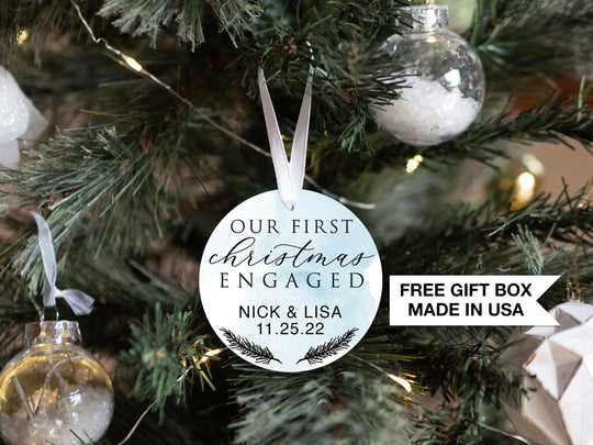 Personalized Engaged Christmas Ornament | Our First Christmas | Personalized Engagement Keepsake Ornament | First Christmas Engaged Blue
