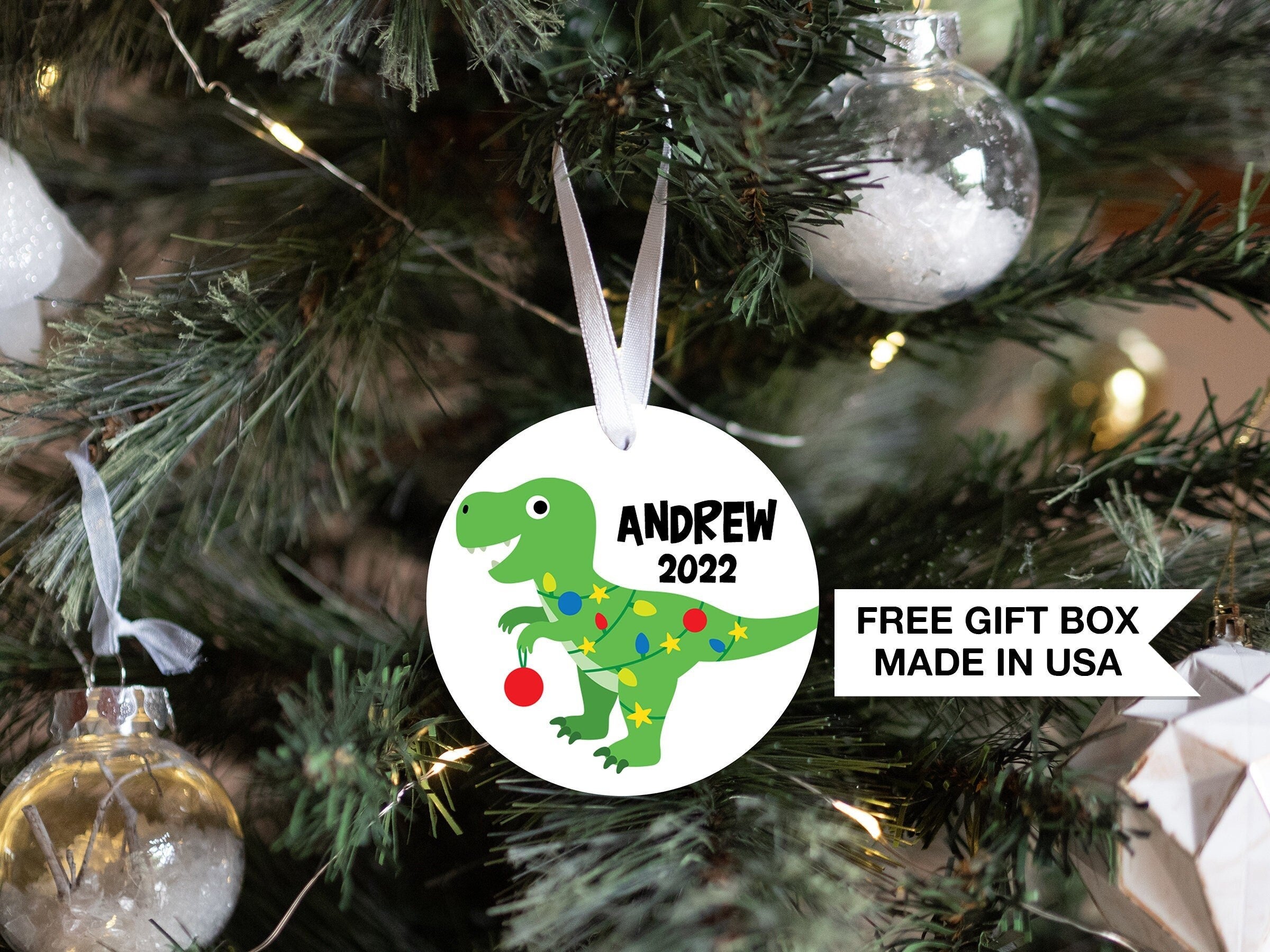 Personalized First Christmas Dinosaur | Baby's 1st Christmas Ornament| Baby First Christmas | Custom Baby Christmas Ornament| Baby Boy Dino
