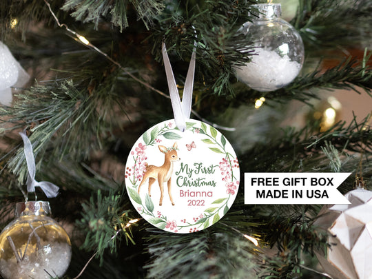 Personalized Deer Baby's 1st Christmas Ornament| Baby First Christmas | Personalized Baby Christmas Ornament | Baby Girl First Christmas