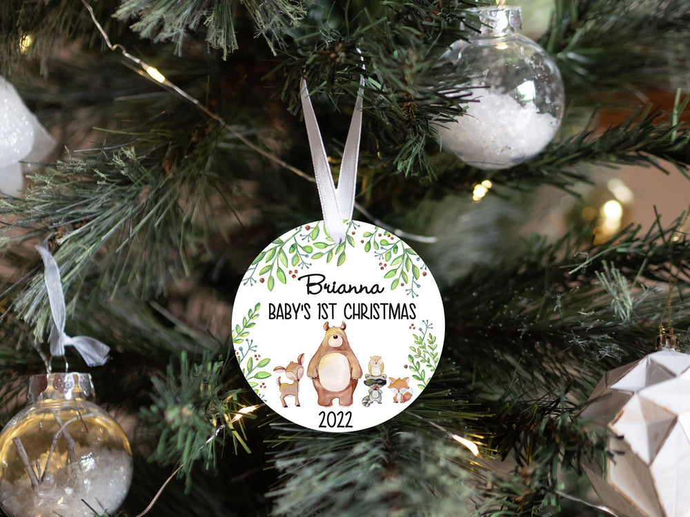 Personalized Woodland Baby's 1st Christmas Ornament| Baby First Christmas | Personalized Baby Christmas Ornament | Watercolor Bear Deer Gift
