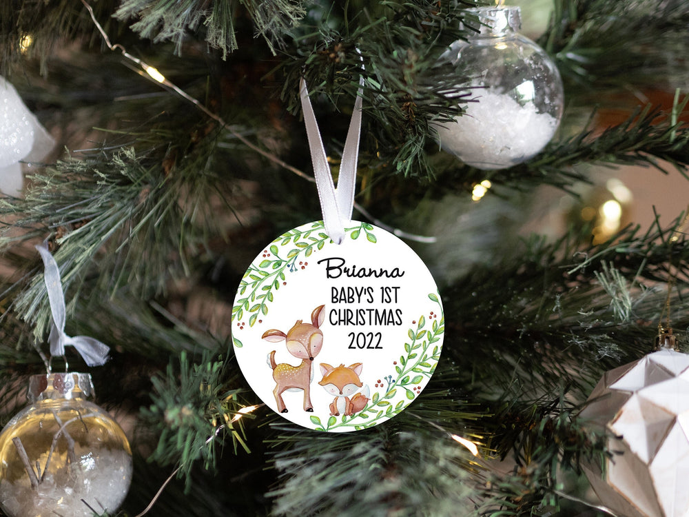 Personalized Woodland Baby's 1st Christmas Ornament| Baby First Christmas | Personalized Baby Christmas Ornament | Watercolor Deer Fox Gift