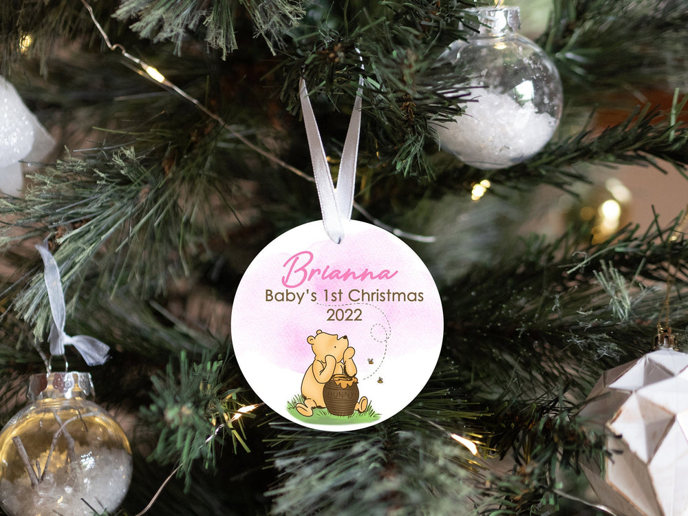 Winnie-The-Pooh Baby's 1st Christmas Ornament Baby Girl Pink | Baby First Christmas | Personalized Baby Christmas Ornament