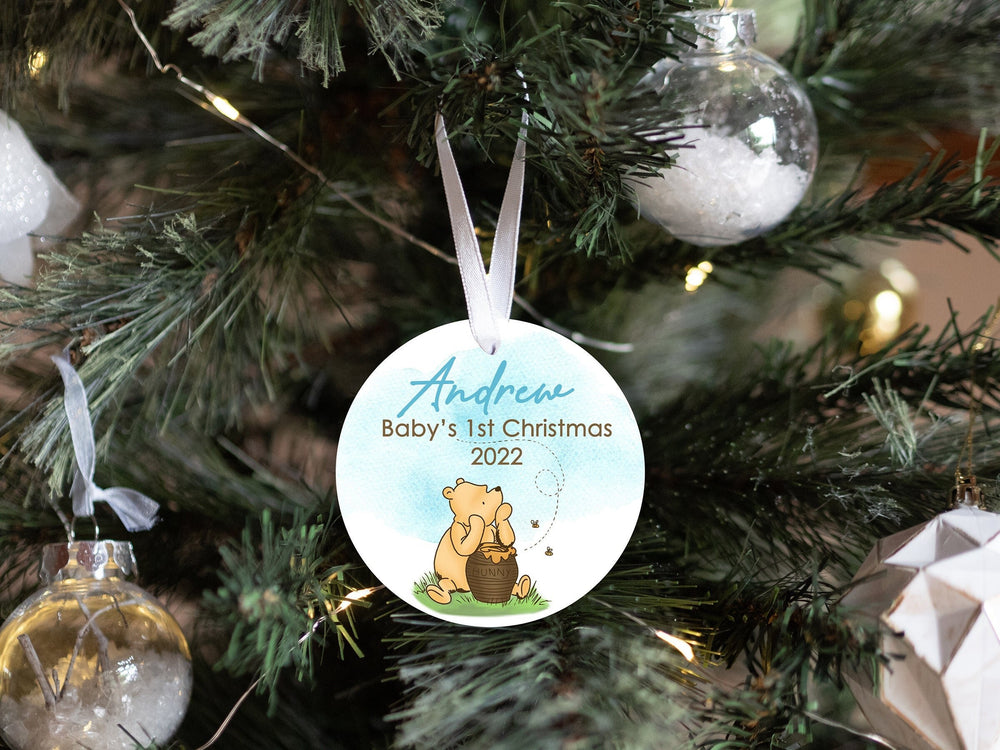 Winnie-The-Pooh Baby's 1st Christmas Ornament Baby Boy Blue | Baby First Christmas | Personalized Baby Christmas Ornament