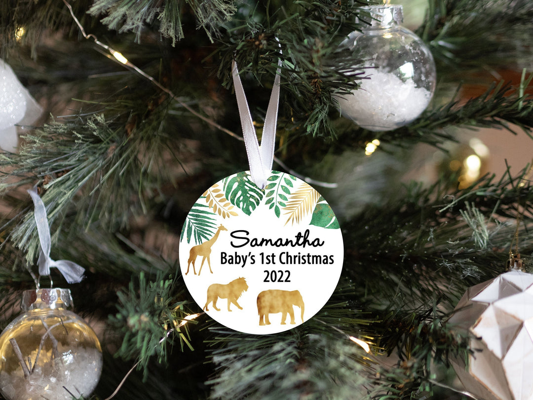 Personalized Jungle Safari Gold Baby's 1st Christmas Ornament| Baby First Christmas | Personalized Baby Christmas Ornament